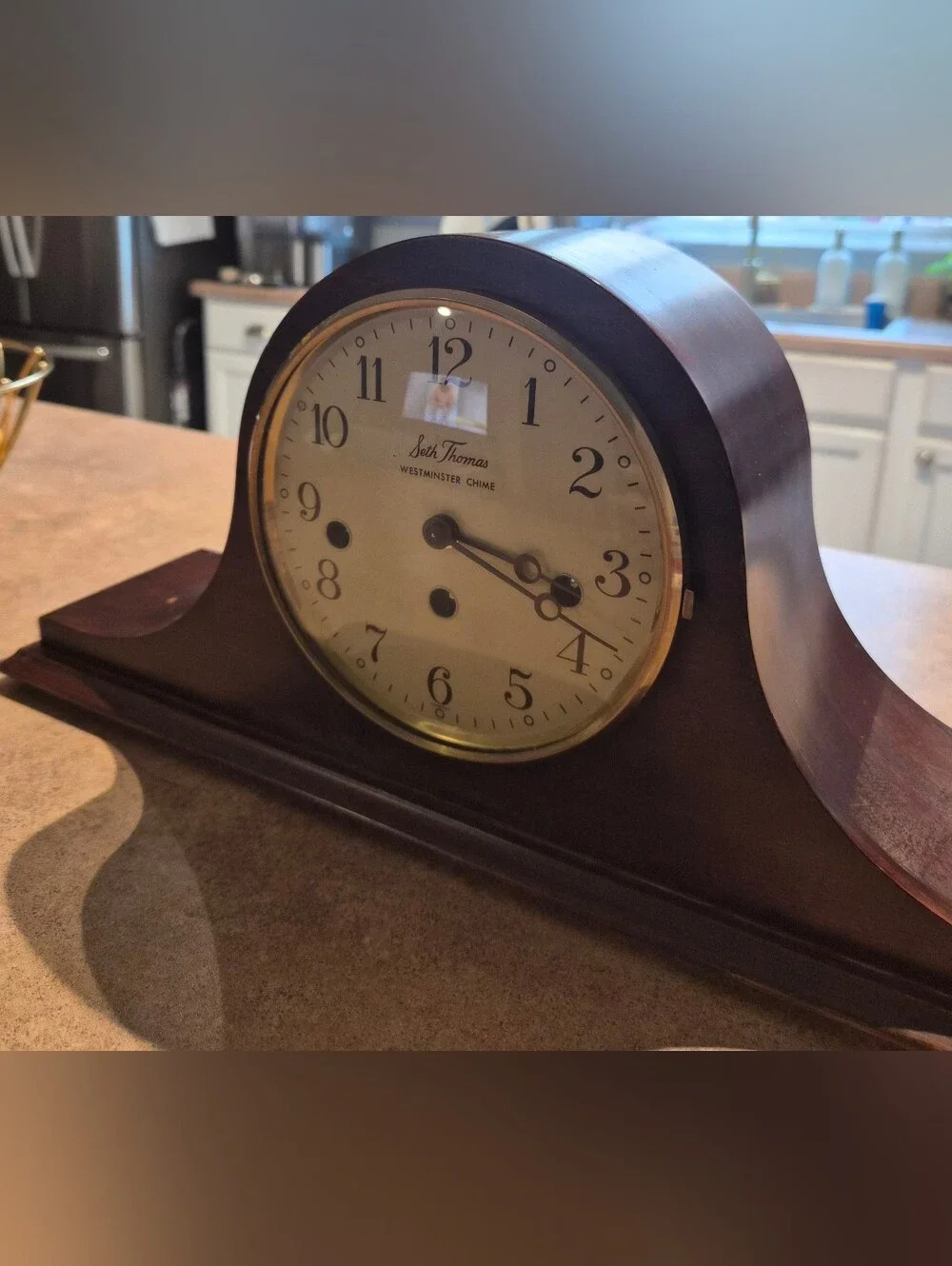Antique-Style Mantel Clock in Brown Wood Finish